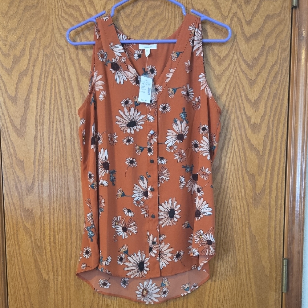 Maurices Orange Sleeveless Tank Top with Floral Design